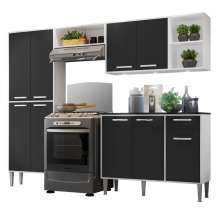Armário de Cozinha Compacta c/ 3 Leds 4 pçs Xangai Multimóveis V3415 Branco/Preto
