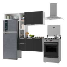 Armário de Cozinha Compacta com Balcão Sofia Multimóveis V2006 Branco/Preto