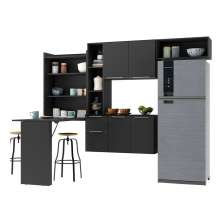 Armário de Cozinha Compacta com Mesa Dobrável Sofia Multimóveis V2008 Preto