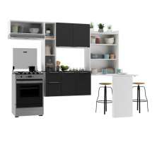 Armário de Cozinha Compacta com Mesa Dobrável Sofia Multimóveis V2009 Branco/Preto