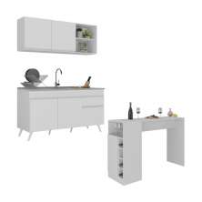 Armário de Cozinha Compacta com Mesa Gourmet Veneza Multimóveis MP2201 Branco