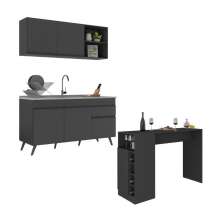 Armário de Cozinha Compacta com Mesa Gourmet Veneza Multimóveis MP2201 Preto