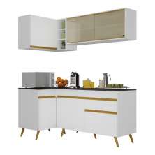 Armário de Cozinha Compacta de Canto Veneza Multimóveis V2056 Branco/Dourado