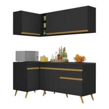 Armário de Cozinha Compacta de Canto Veneza Multimóveis V2057 Preto/Dourado