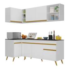 Armário de Cozinha Compacta de Canto Veneza Multimóveis V2058 Branco/Dourado