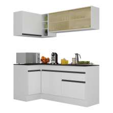 Armário de Cozinha Compacta de Canto com Rodapé Veneza Multimóveis V2091 Branco/Preto