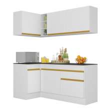 Armário de Cozinha Compacta de Canto com Rodapé Veneza Multimóveis V2092 Branco/Dourado