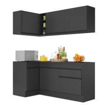 Armário de Cozinha Compacta de Canto com Rodapé Veneza Multimóveis V2092 Preto