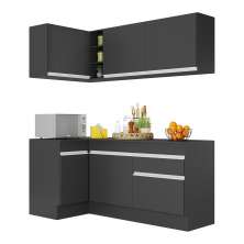 Armário de Cozinha Compacta de Canto com Rodapé Veneza Multimóveis V2092 Preto/Branco