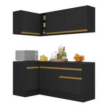 Armário de Cozinha Compacta de Canto com Rodapé Veneza Multimóveis V2092 Preto/Dourado