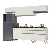 Armário de Cozinha Completa 260cm Veneza Multimóveis V3708 Branco/Dourado