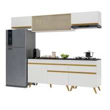 Armário de Cozinha Completa 260cm Veneza Multimóveis V3710 Branco/Dourado