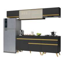 Armário de Cozinha Completa 260cm Veneza Multimóveis V3710 Preto/Dourado