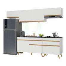 Armário de Cozinha Completa 260cm com Leds Veneza Up Multimóveis V2032 Branco/Dourado