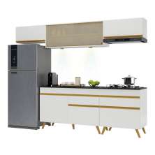 Armário de Cozinha Completa 260cm com Leds Veneza Up Multimóveis V2033 Branco/Dourado