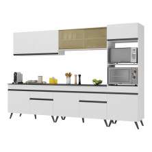 Armário de Cozinha Completa 302cm Veneza Multimóveis V3689 Branco/Preto