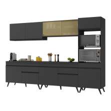 Armário de Cozinha Completa 302cm Veneza Multimóveis V3689 Preto