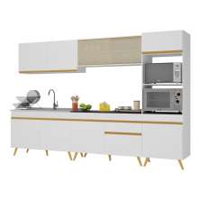 Armário de Cozinha Completa 302cm Veneza Multimóveis V3750 Branco/Dourado