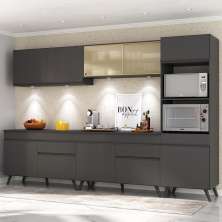Armário de Cozinha Completa 5 peças com Leds MP2014.895 Veneza Up Multimóveis Preto
