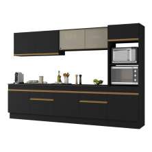 Armário de Cozinha Completa 5 peças com Rodapé MP2175 Made Multimóveis Preto/Dourado