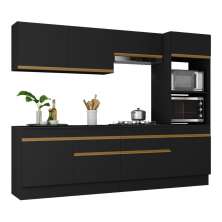 Armário de Cozinha Completa 5 peças com Rodapé MP2180 Made Multimóveis Preto/Dourado