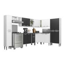 Armário de Cozinha Completa 9 peças Xangai Rock Multimóveis Branco/Preto