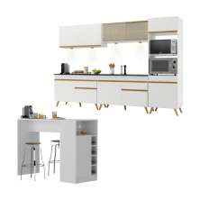 Armário de Cozinha Completa com Bancada Americana Veneza Multimóveis MP2199 Branco/Dourado