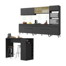 Armário de Cozinha Completa com Bancada Americana Veneza Multimóveis MP2199 Preto