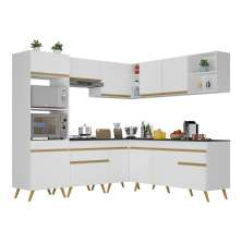 Armário de Cozinha Completa de Canto Veneza Multimóveis V2045 Branco/Dourado