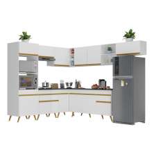 Armário de Cozinha Completa de Canto Veneza Multimóveis V2048  Branco/Dourado