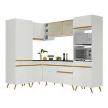 Armário de Cozinha Completa de Canto Veneza Multimóveis V2049  Branco/Dourado