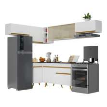 Armário de Cozinha Completa de Canto Veneza Multimóveis V2060  Branco/Dourado