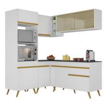 Armário de Cozinha Completa de Canto Veneza Multimóveis V2063  Branco/Dourado
