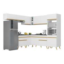 Armário de Cozinha Completa de Canto Veneza Multimóveis V2070  Branco/Dourado