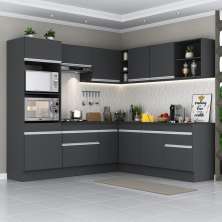 Armário de Cozinha Completa de Canto com Rodapé Veneza Multimóveis MP2080.898 Preto/Branco