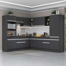 Armário de Cozinha Completa de Canto com Rodapé Veneza Multimóveis MP2081.898 Preto/Branco