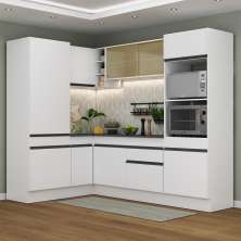 Armário de Cozinha Completa de Canto com Rodapé Veneza Multimóveis MP2084.964 Branco/Preto