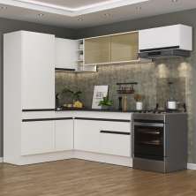 Armário de Cozinha Completa de Canto com Rodapé Veneza Multimóveis MP2086.964 Branco/Preto