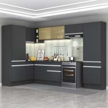 Armário de Cozinha Completa de Canto com Rodapé Veneza Multimóveis MP2090.898 Preto/Branco