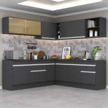 Armário de Cozinha Completa de Canto com Rodapé Veneza Multimóveis MP2096.898 Preto/Branco