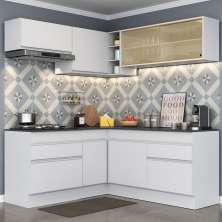 Armário de Cozinha Completa de Canto com Rodapé Veneza Multimóveis MP2097.891 Branco