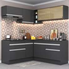 Armário de Cozinha Completa de Canto com Rodapé Veneza Multimóveis MP2097.898 Preto/Branco