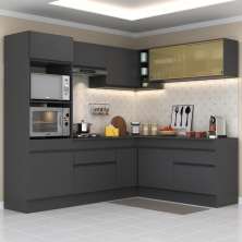 Armário de Cozinha Completa de Canto com Rodapé Veneza Multimóveis MP2099.895 Preto