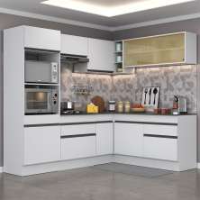 Armário de Cozinha Completa de Canto com Rodapé Veneza Multimóveis MP2099.964 Branco/Preto