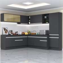 Armário de Cozinha Completa de Canto com Rodapé Veneza Multimóveis MP2100.898 Preto/Branco