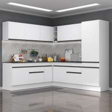 Armário de Cozinha Completa de Canto com Rodapé Veneza Multimóveis MP2101.964 Branco/Preto