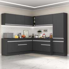 Armário de Cozinha Completa de Canto com Rodapé Veneza Multimóveis MP2102.898 Preto/Branco
