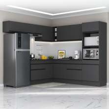 Armário de Cozinha Completa de Canto com Rodapé Veneza Multimóveis MP2105.895 Preto
