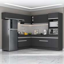 Armário de Cozinha Completa de Canto com Rodapé Veneza Multimóveis MP2105.898 Preto/Branco
