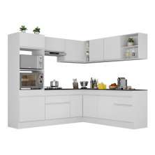 Armário de Cozinha Completa de Canto com Rodapé Veneza Multimóveis V2080  Branco